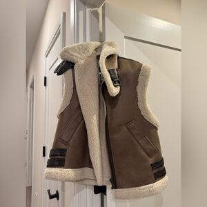 Zara Brown and Cream Shearling Vest